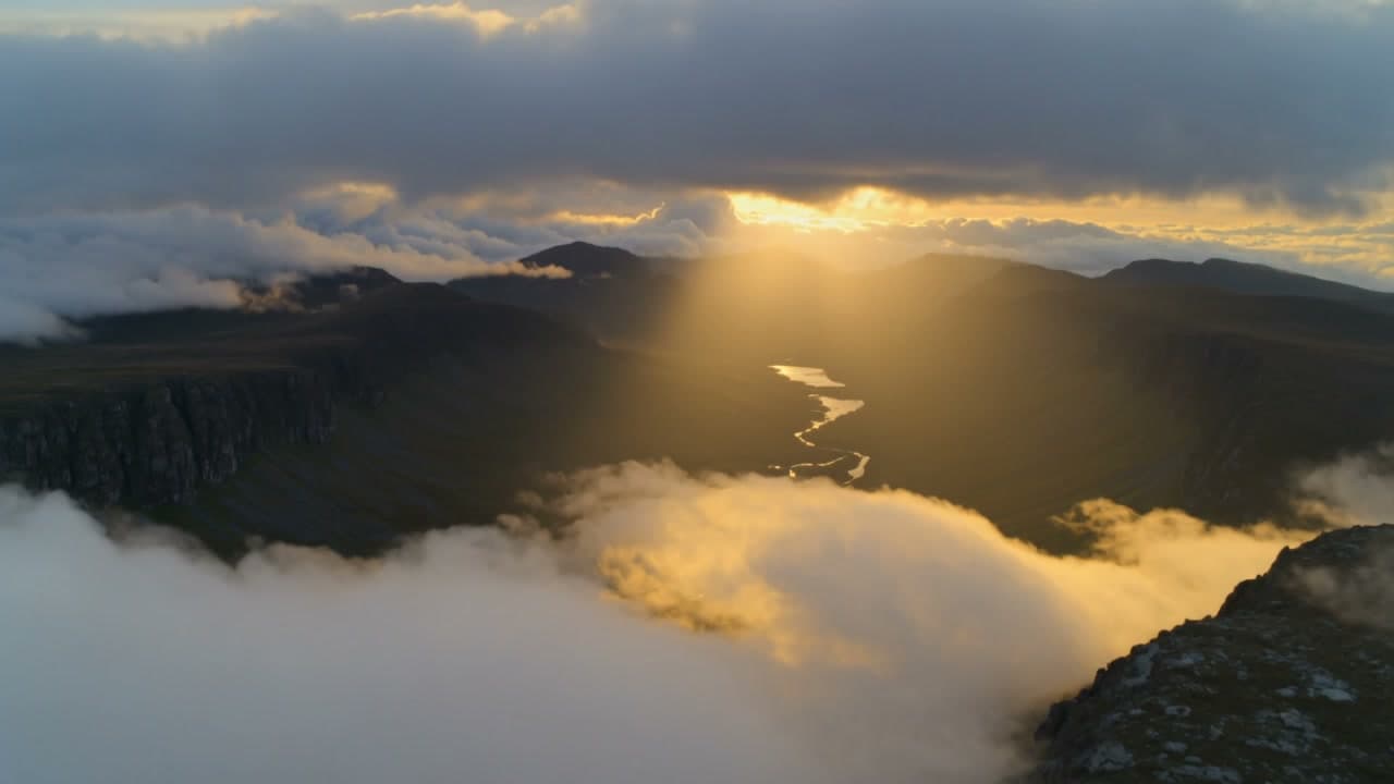 Aerial still of the Campsie Fells test area at first light
